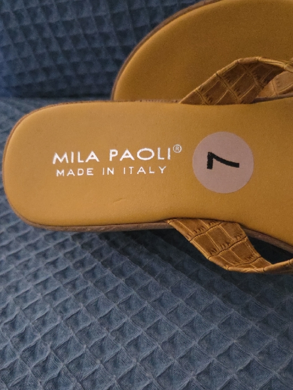 Mila Paoli Mustard Color Wedge Thong Sandals - Picture 2 of 5